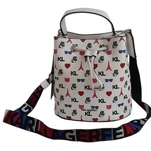 NEW Karl Lagerfeld White Bucket Bag with Iconic Print
